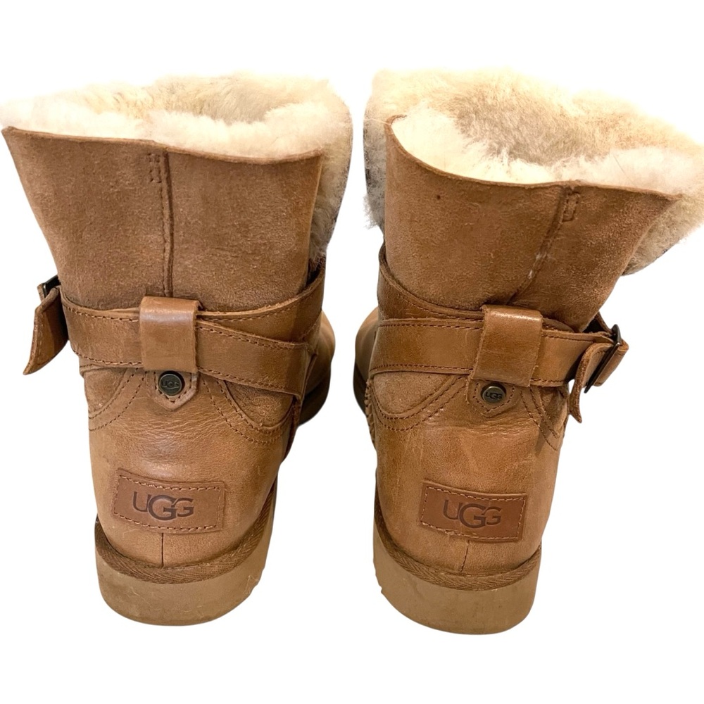 UGG Romely Brown Leather Shearling Lined Ankle Boots - Picture 3 of 9